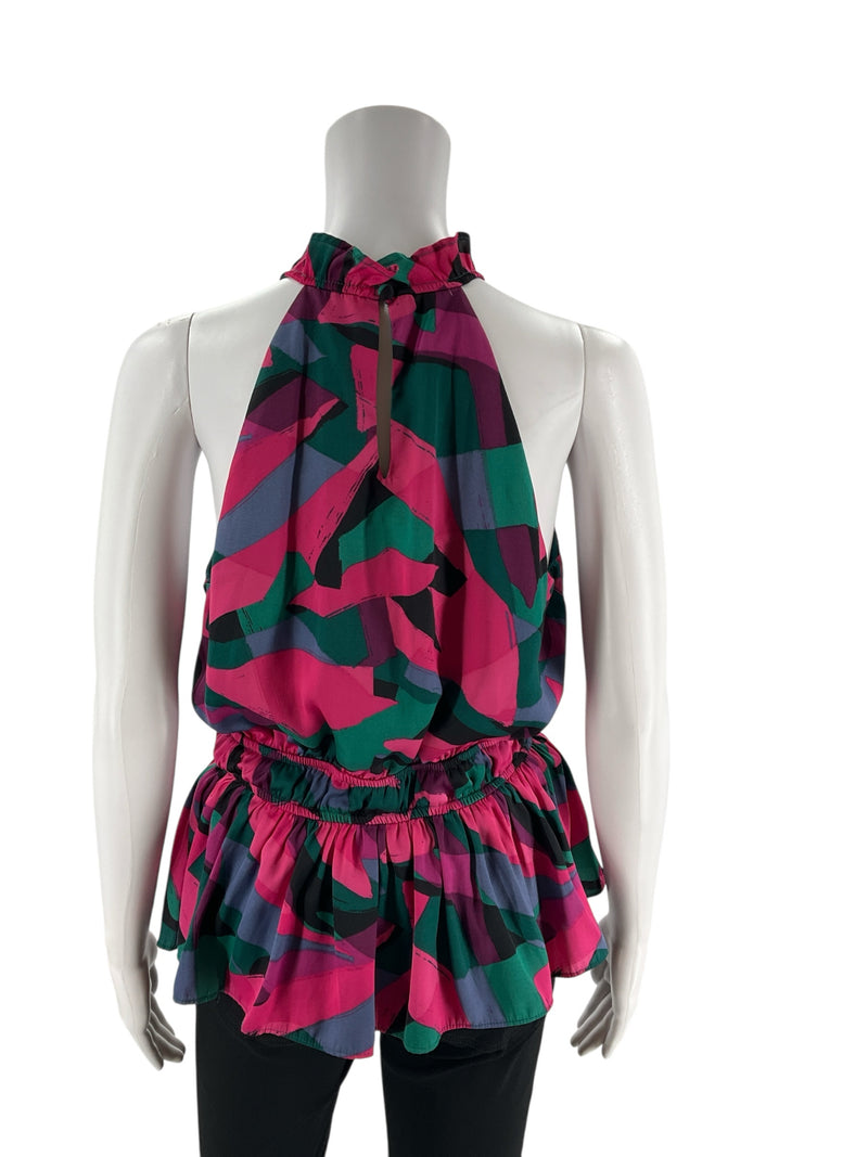Nine West Green/Pink/Purple Print Pre-Owned Top - Size Medium