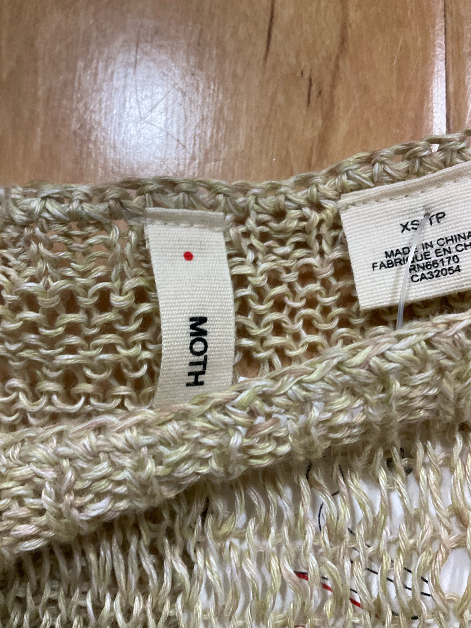 Moth Anthropologie Lace Knit Top XS Beige Metallic Open-Knit Pullover Sweater
