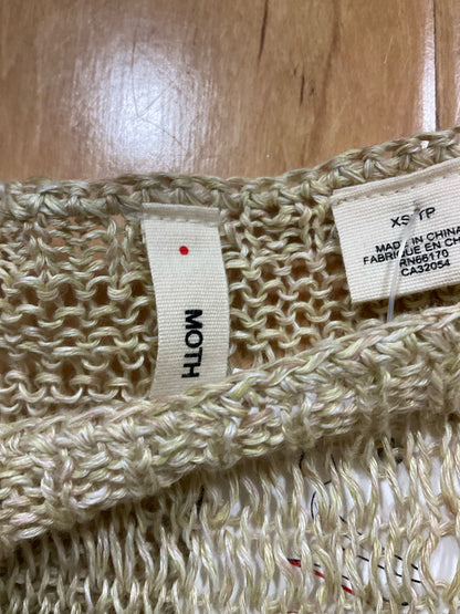 Moth Anthropologie Lace Knit Top XS Beige Metallic Open-Knit Pullover Sweater