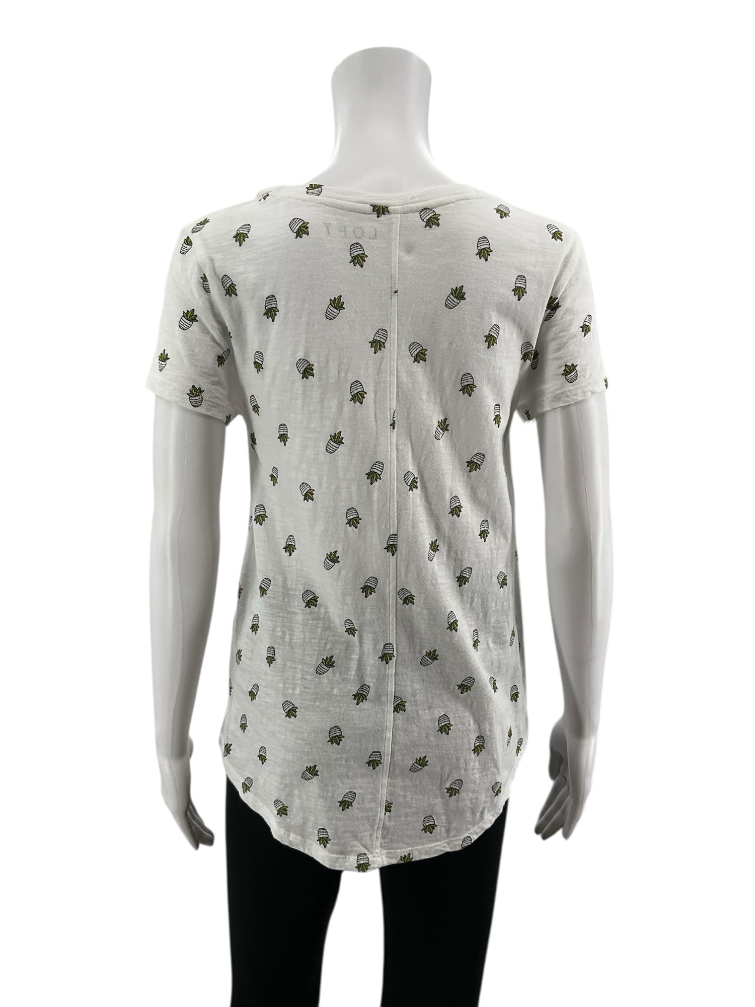 Loft White Sleeveless White Succulent Plant Print Short Sleeve Tee T-Shirt Size Small - Size S
