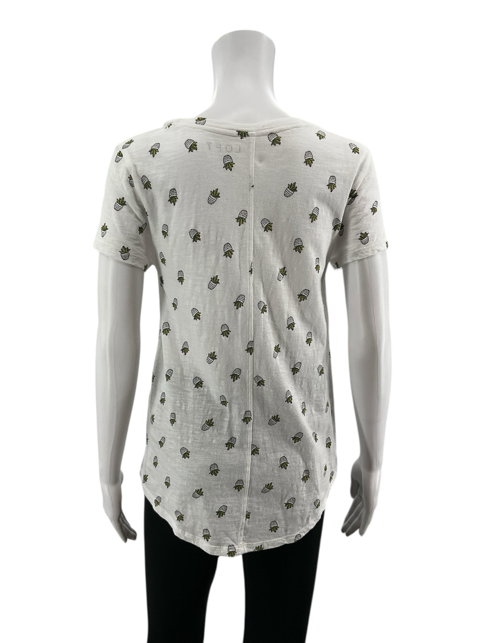 Loft White Sleeveless White Succulent Plant Print Short Sleeve Tee T-Shirt Size Small - Size S