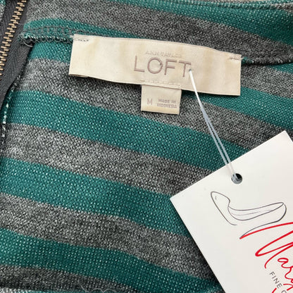 Loft green and gray striped pre-owned ladies dress in size medium, showcasing a stylish and casual design.