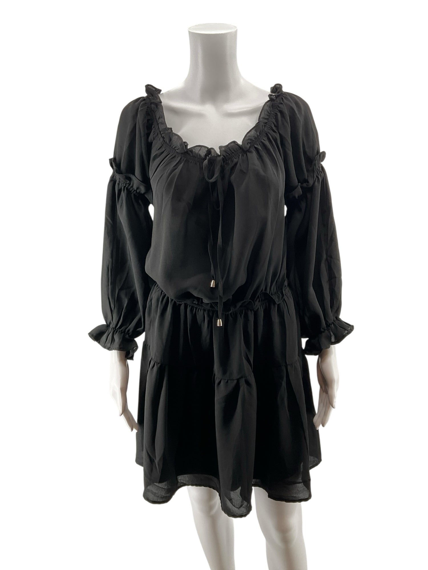 Hyfve Black Off Shoulder Boho Mini Dress Size Large