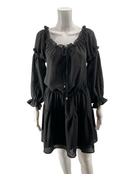 Hyfve Black Off Shoulder Boho Mini Dress Size Large