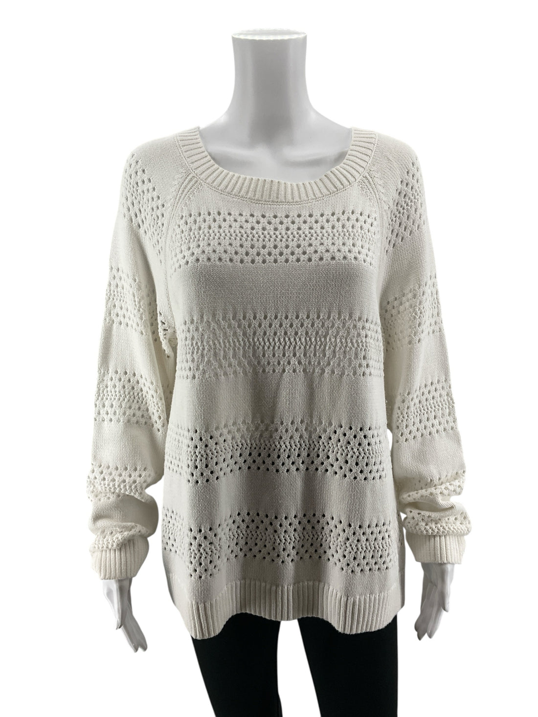 Talbots NWT Textured Open-Knit 100% Cotton Sweater White XL