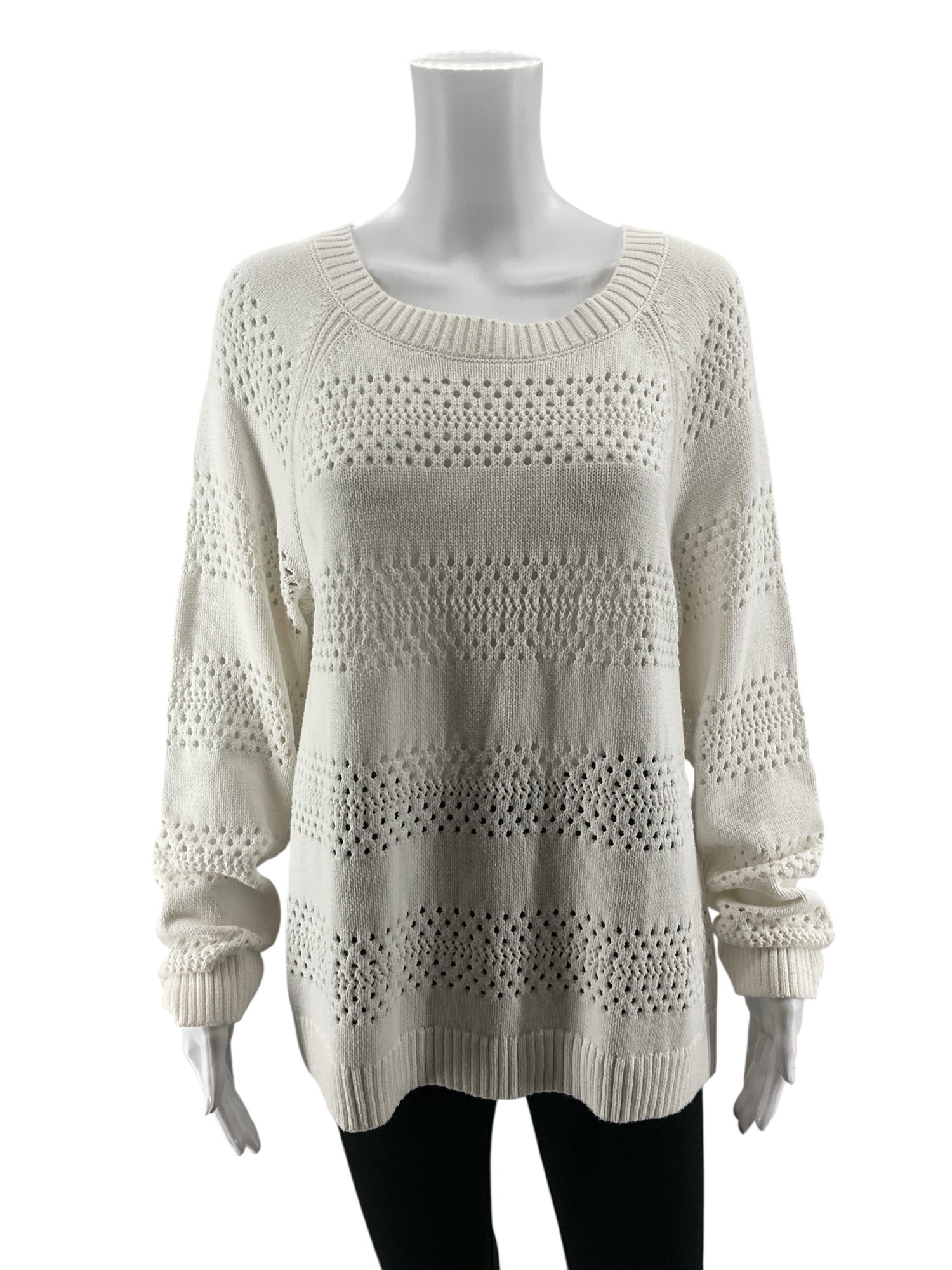Talbots NWT Textured Open-Knit 100% Cotton Sweater White XL