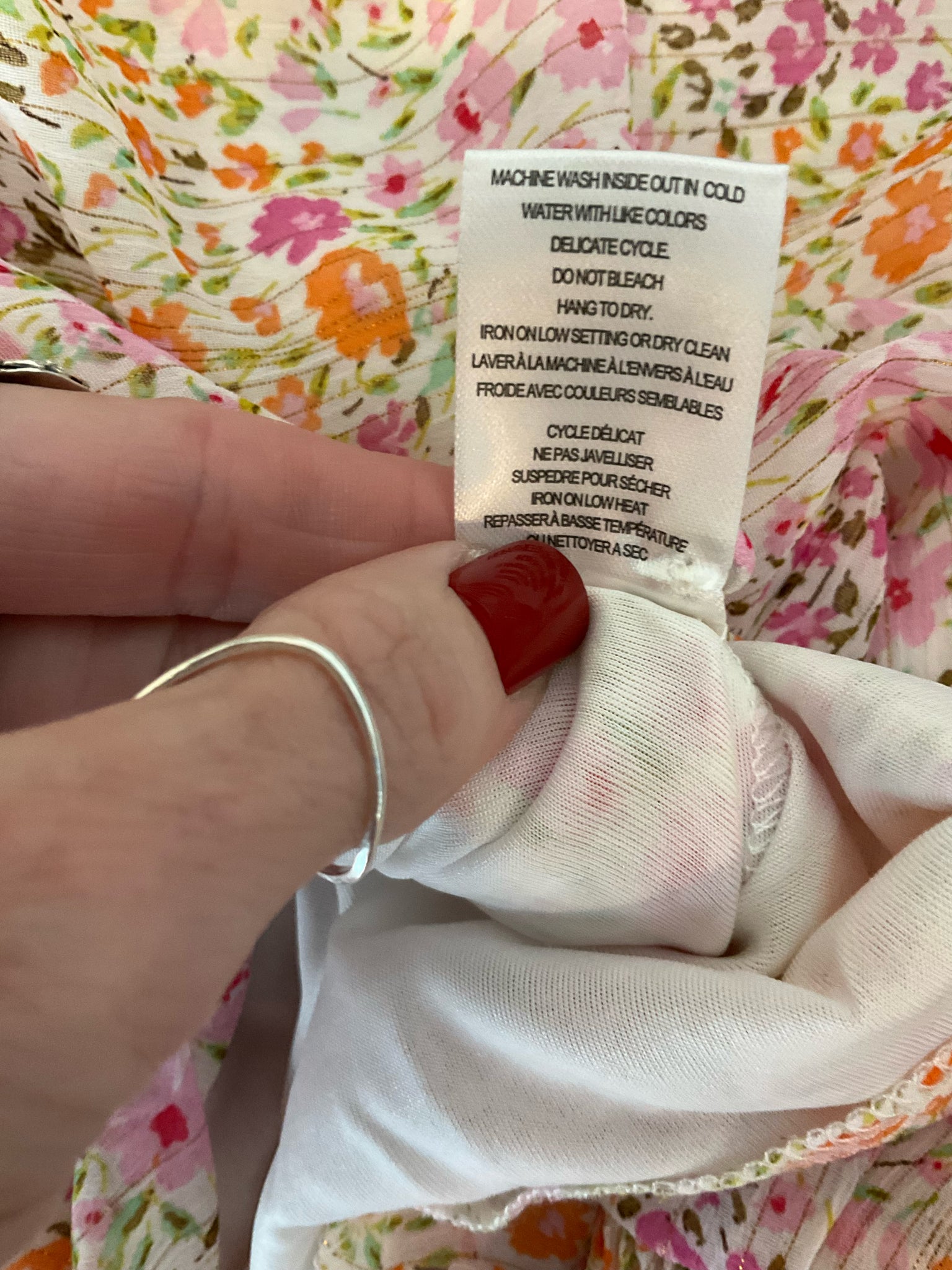 Tamara H. by Tahari white/pink/orange/green/gold Short Sleeve Petite Floral Tie-Front Puff Sleeve Blouse Gold Thread XS - Size XS