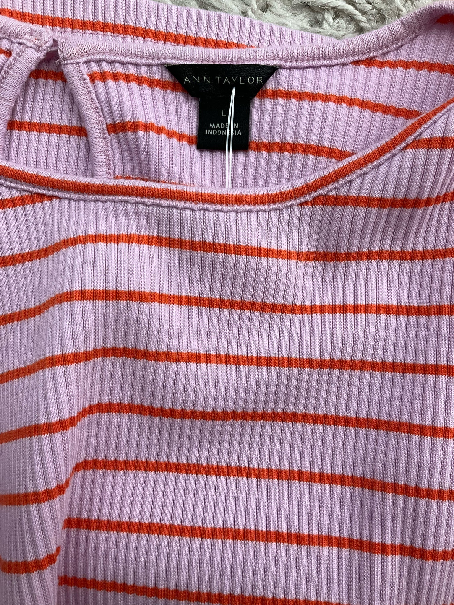 Ann Taylor Pink/Orange Stripe Pre-Owned Ladies Top - Size Large - Margaret’s Fine Consignment