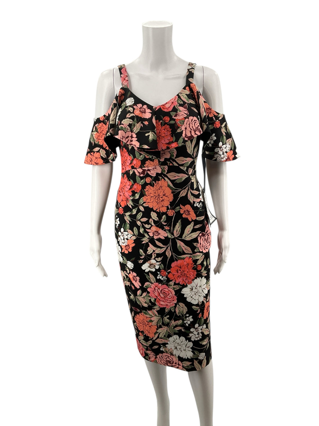 Rachel Roy Black/Orange/Green Floral Pre-Owned Ladies New With Tags Dress - Size Small