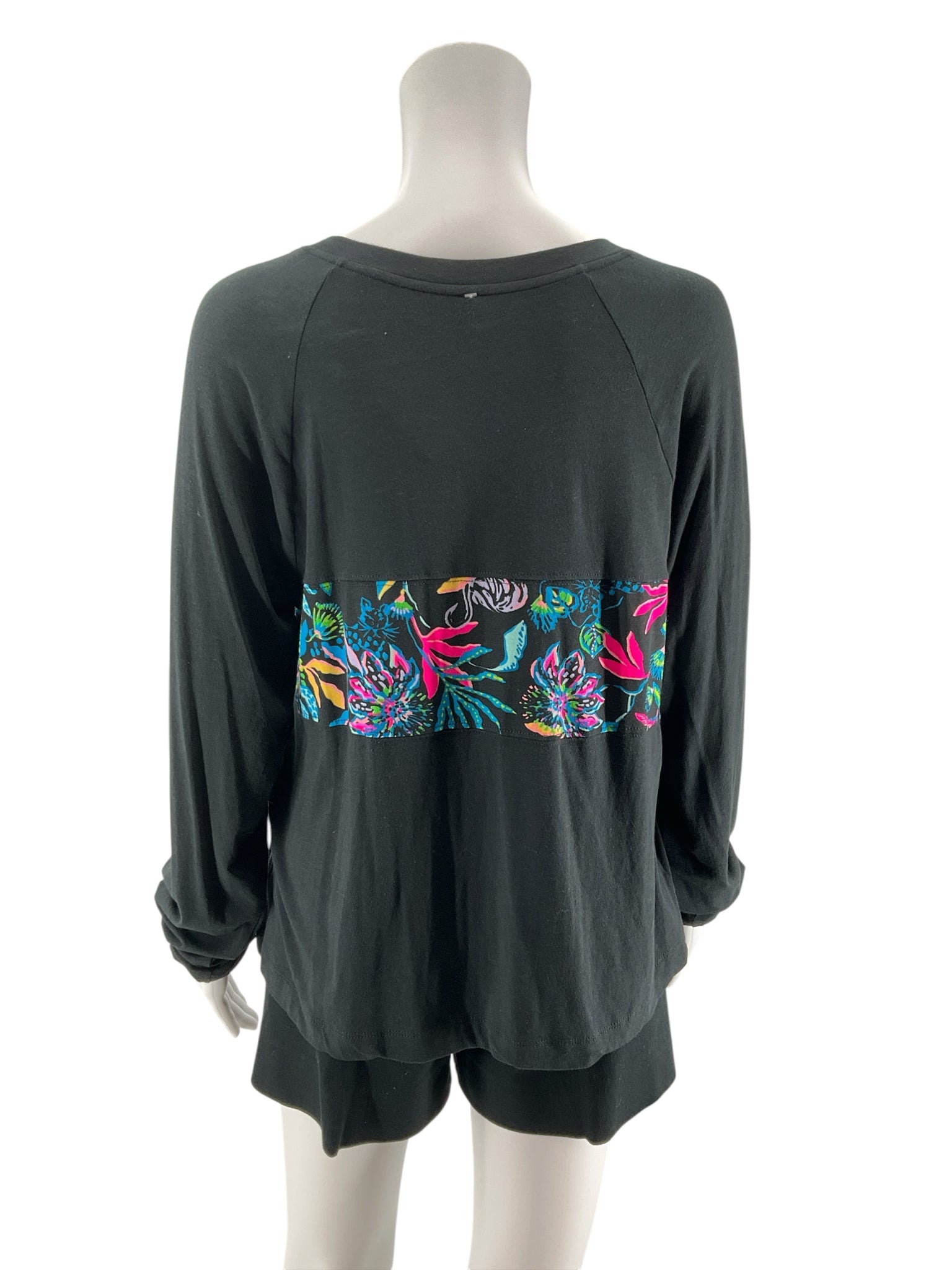 Lilly Pulitzer Kimi Long Sleeve Lounge Top Party Thyme Print Black Size Large