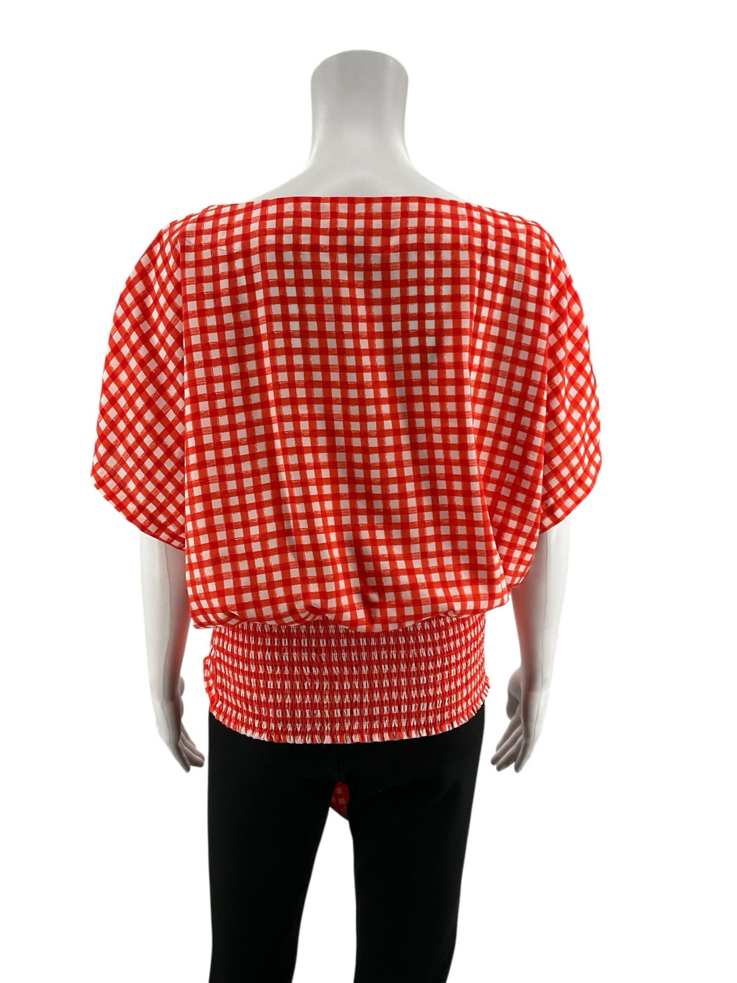 Ann Taylor Orange/White Casual Top - Downstairs Size M Orange/White Checkered Pre-Owned Casual Top - Downstairs - Size M