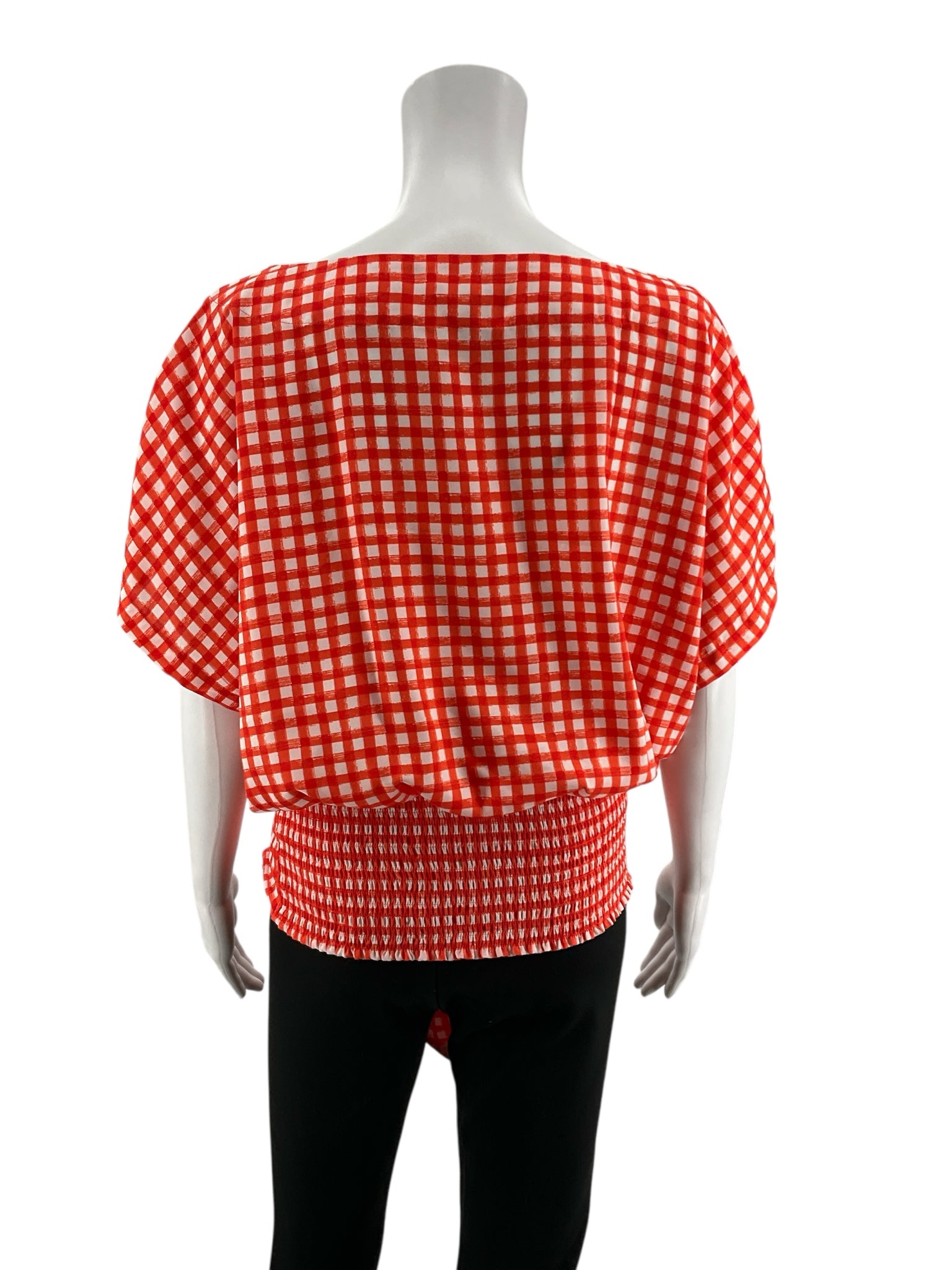 Ann Taylor Orange/White Casual Top - Downstairs Size M Orange/White Checkered Pre-Owned Casual Top - Downstairs - Size M
