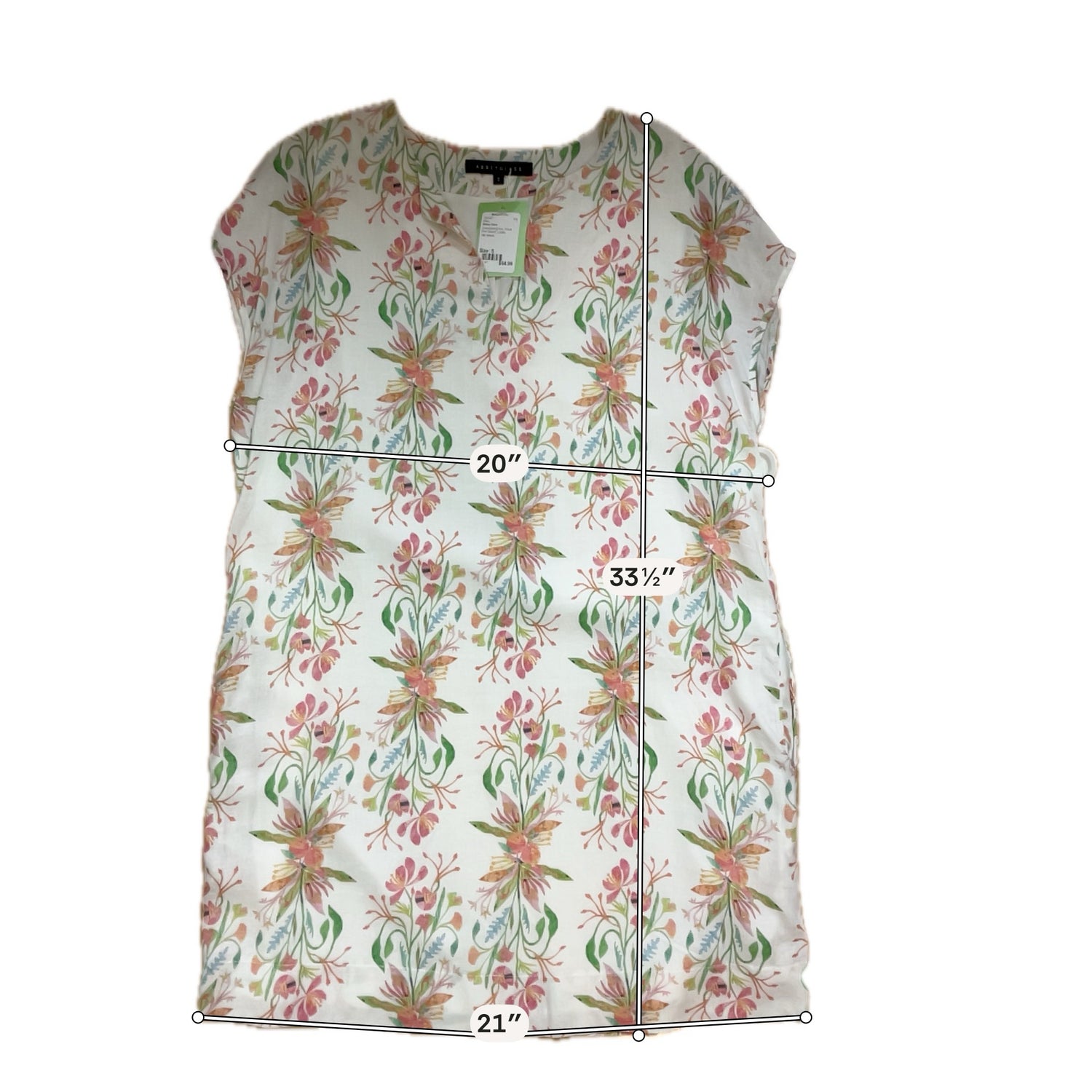 Abbey Glass Watercolor Floral Viscose Linen Tunic Dress Size Small