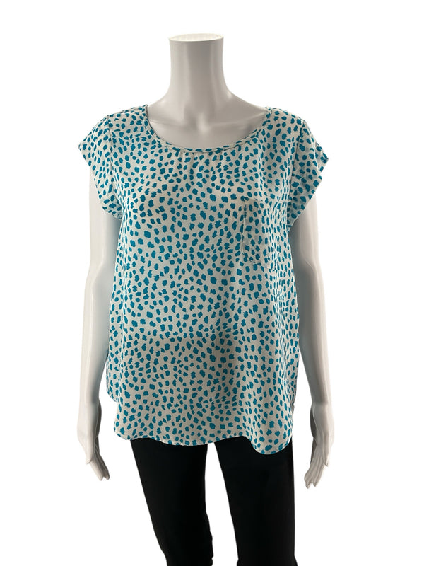 Joie White/Turquoise Print Pre-Owned Ladies Top - Size Small