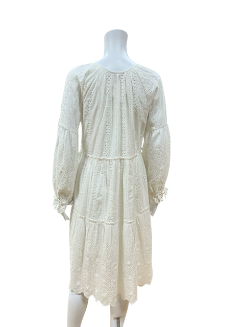 Tolani White Boho White Cotton Eyelet Tiered Bohemian Mini Dress Size Small - Size S