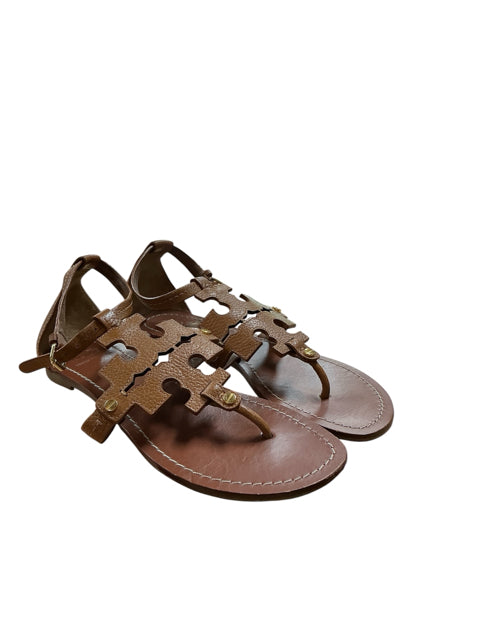 Tory Burch Miller Logo Sandals Camel Leather Size 8
