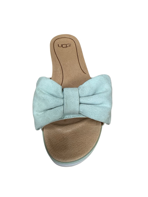 UGG April Bow Platform Suede Sandals Mint Green Size 9