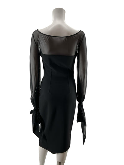 Chiara Boni La Petite Robe Agnese Sheer Sleeve Tie-Cuff Midi Dress Black Size Small
