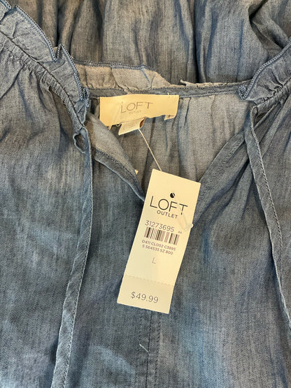 LOFT Outlet Blue Sleeveless LOFT Ruffle Tie Neck Tiered Chambray Tunic Top NWT Size Large - Size L