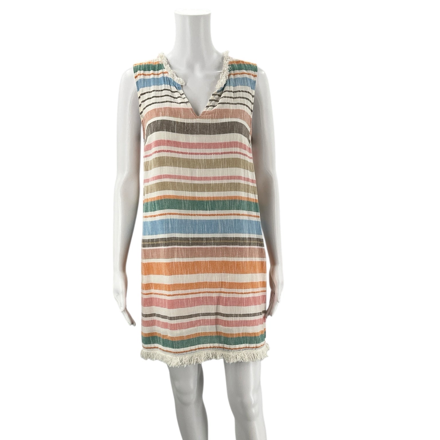 Chelsea &amp; Theodore White/Blue/Orange Stripe Ladies Pre-Owned Dress - Size Small - Margaret’s Fine Consignment