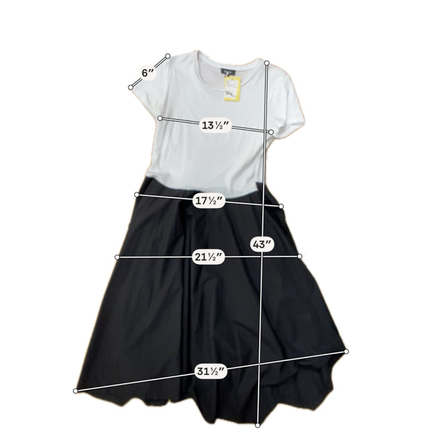 DKNY Colorblock Tie-Waist Midi Dress White Black Asymmetrical Hem Size Small - ONLINE ONLY