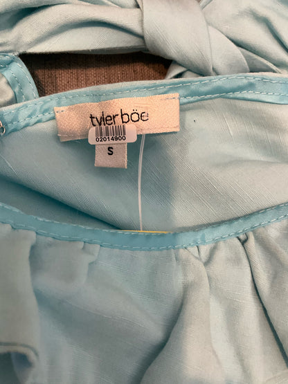 Tyler Boe Ruffle Neck Bow Back Linen Blend Shift Dress Size S Aqua