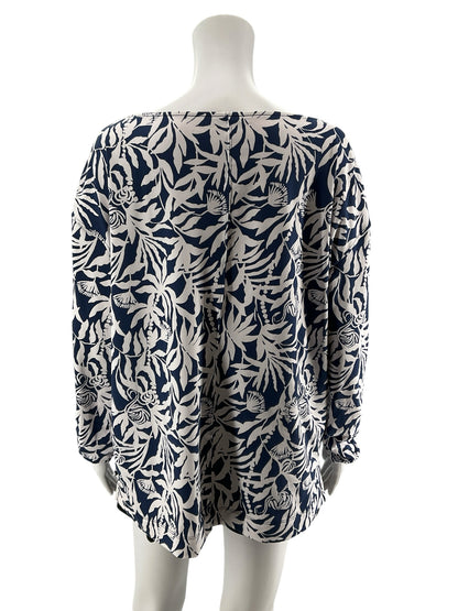 Lilly Pulitzer Loro Top In The Vias Navy Floral Print Boat Neck Blouse | Large