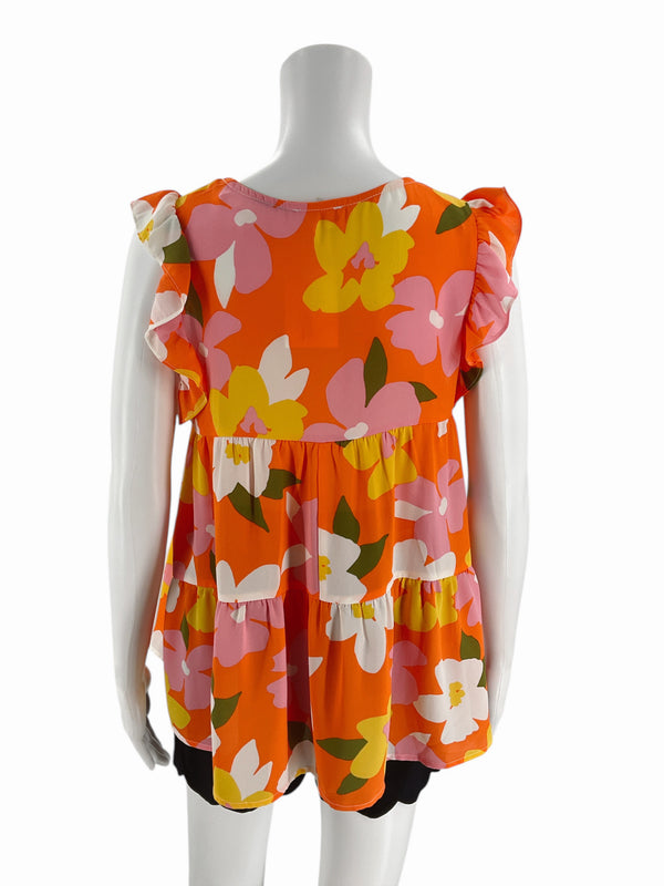 Emily Wonder Orange/Yellow Floral Pre-Owned Top - Size Small - Margaret’s Fine Consignment