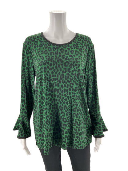 Michael Kors pre-owned green and black cheetah print casual top for ladies, size XL, featuring a relaxed fit.