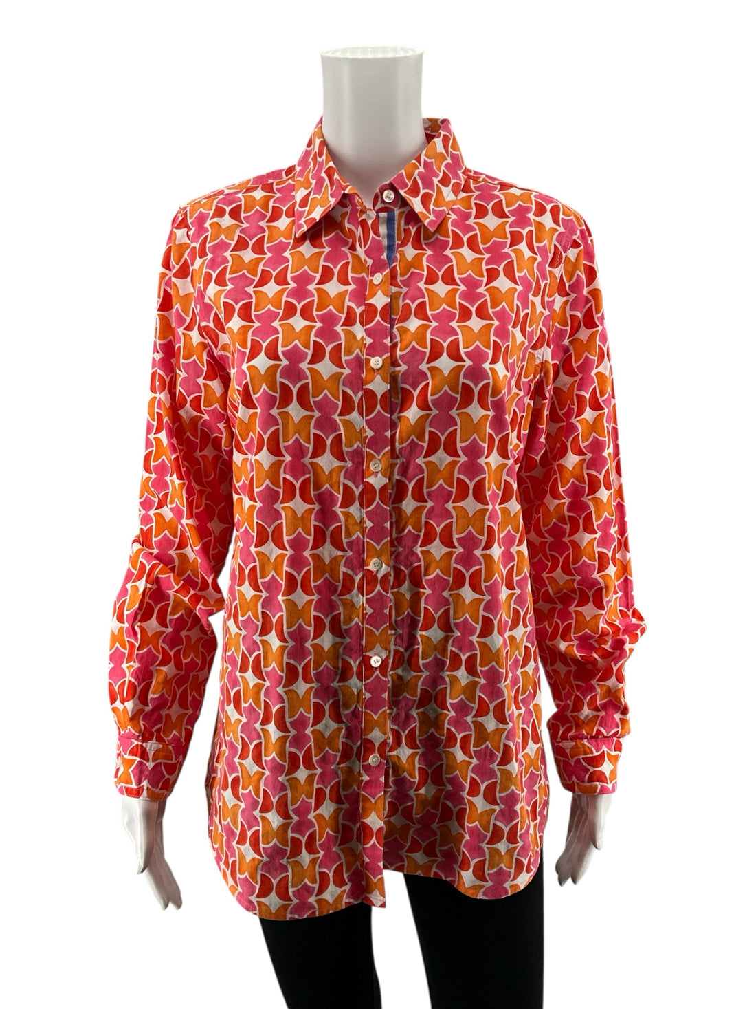 J. McLaughlin Geometric Print Cotton Stretch Button-Down Shirt Size Medium