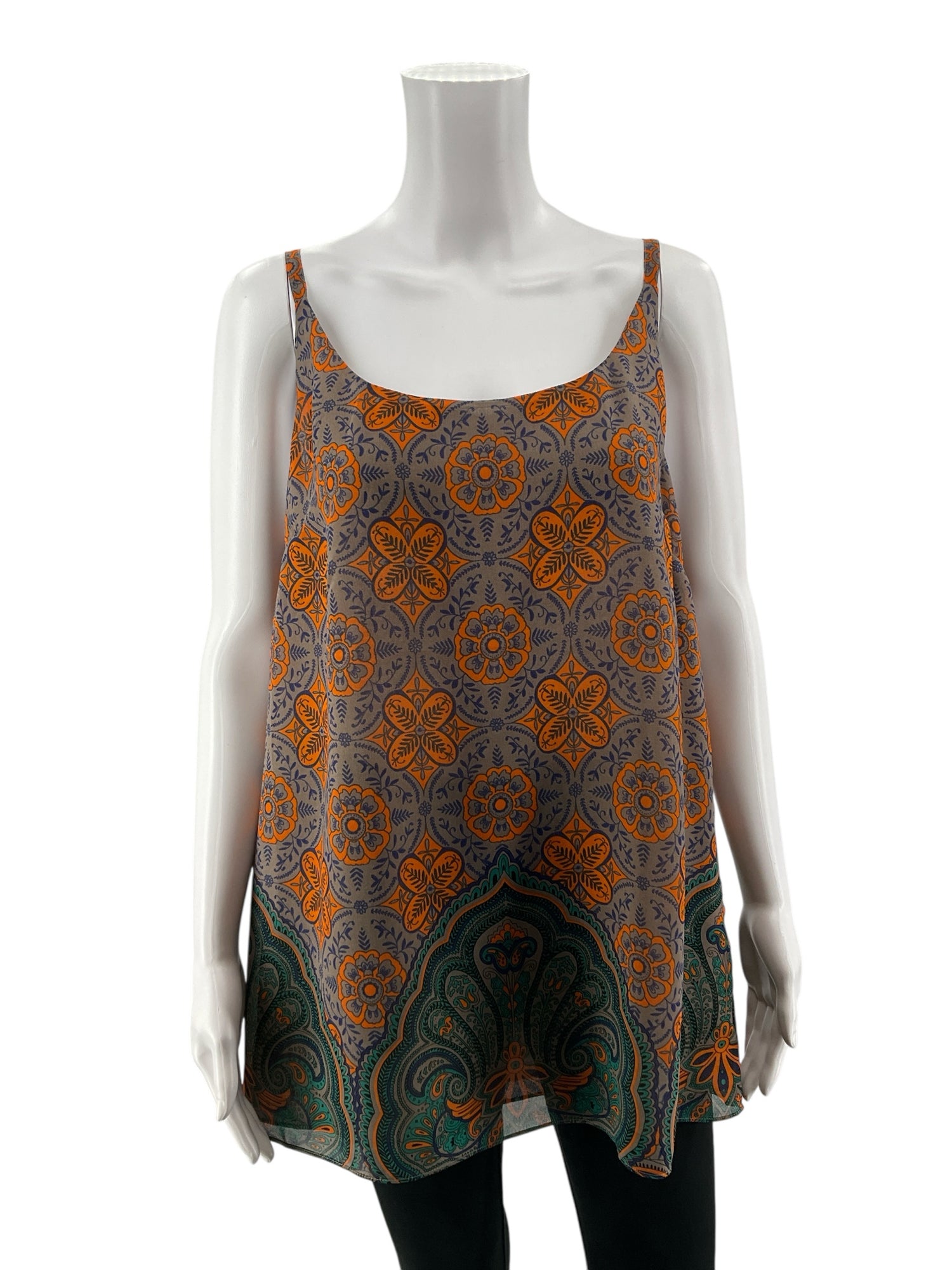cabi taupe/orange/purple Sleeveless Medallion Cami Print Swing Tank Top Size Large - Size L
