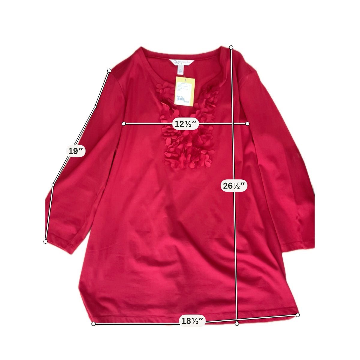 Krazy Kat Red 3D Petal Appliqué Tunic Top Size XL