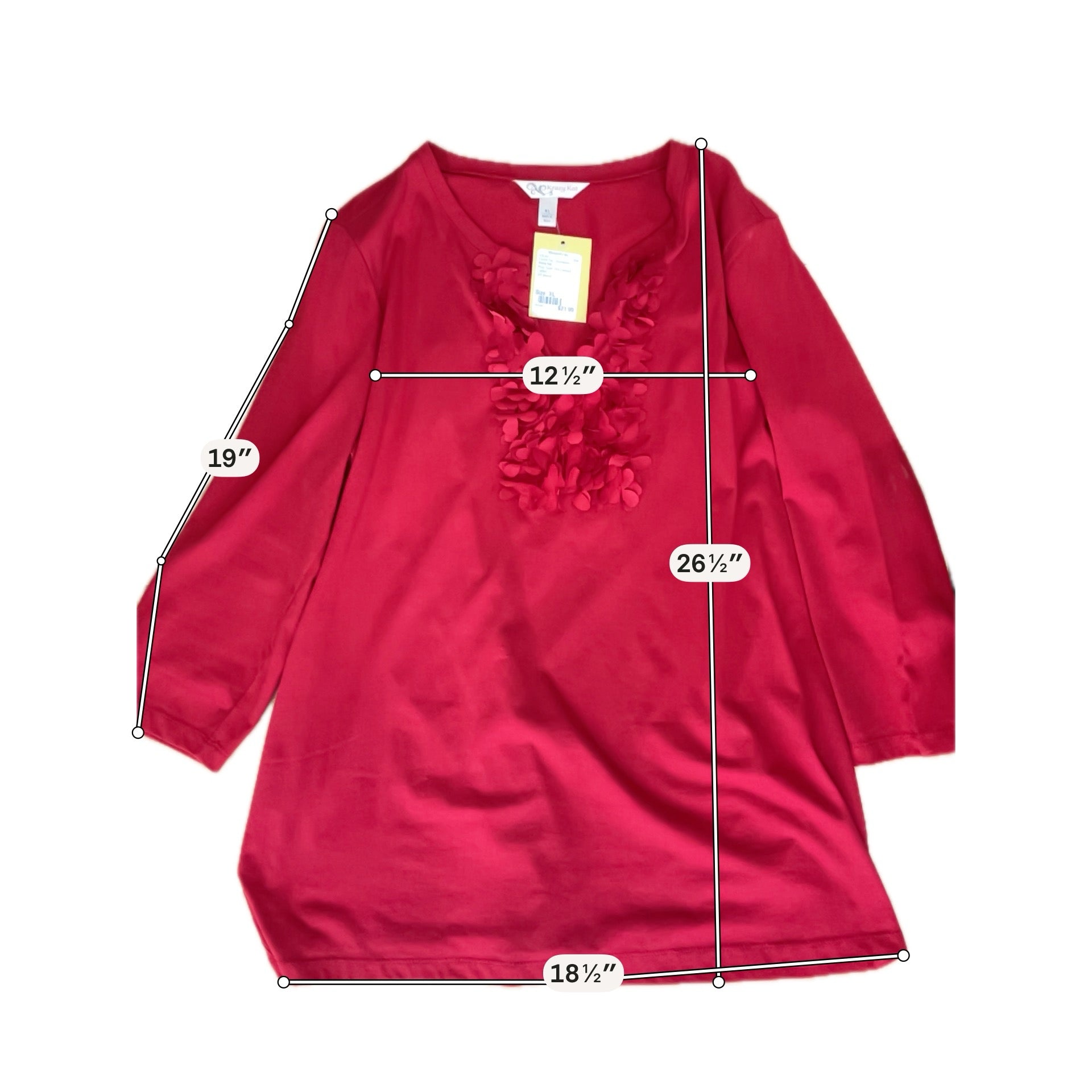 Krazy Kat Red 3D Petal Appliqué Tunic Top Size XL
