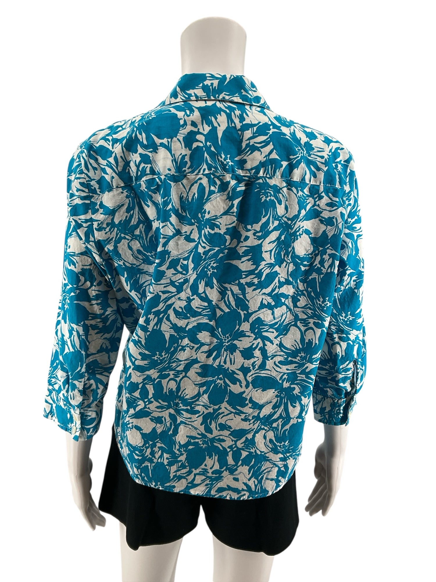 Jones New York Signature Petite Floral Roll-Tab Button Up Blouse Size PL