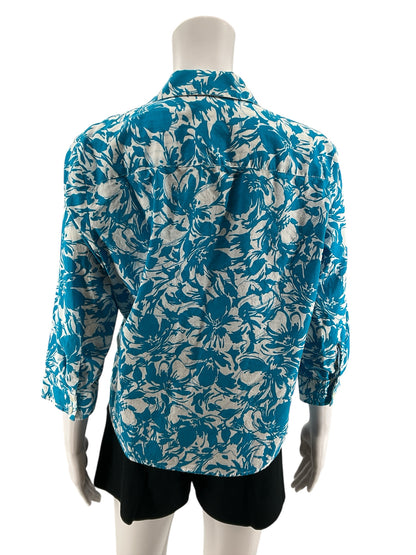 Jones New York Signature Petite Floral Roll-Tab Button Up Blouse Size PL