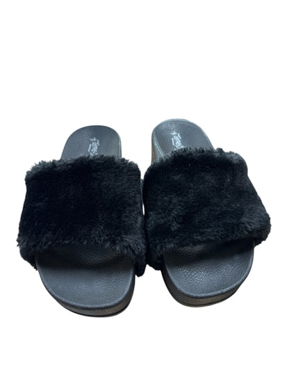 Journee Collection Desta Faux Fur Platform Slide Sandal Black Size 7
