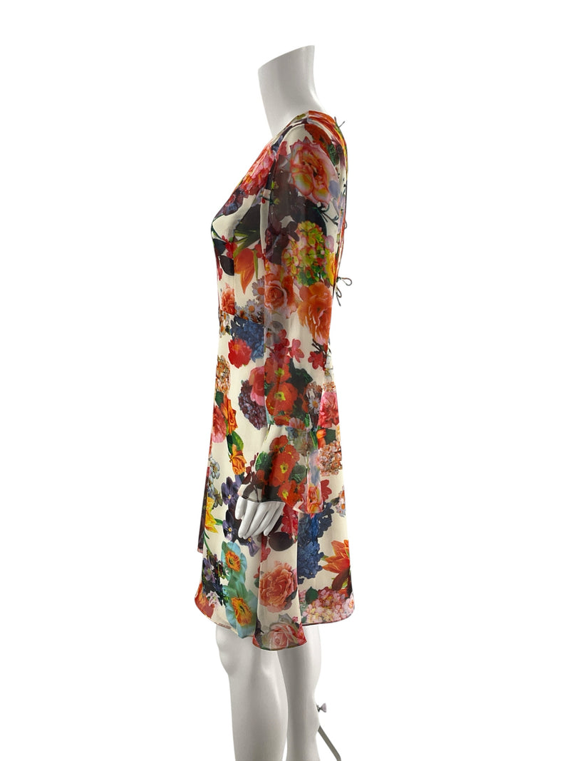 Betsey Johnson White/Orange/Green Floral Pre-Owned Ladies Dress - Size 6