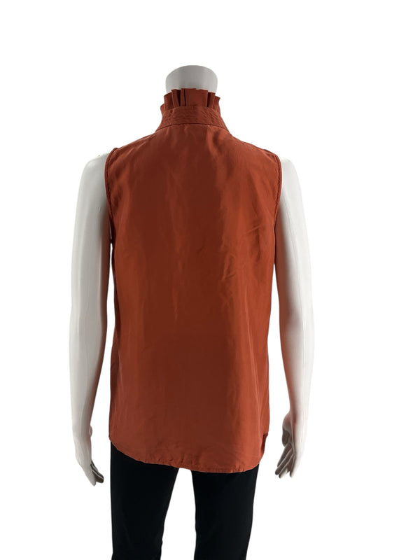 J Crew Burnt Orange Ruffle Pre-Owned Ladies Top - Size 8