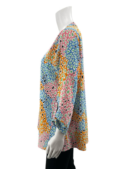 Jodifl Multi Color 3/4 Sleeve Colorful Animal Print Roll-Tab Tunic Blouse Size Large - Size L