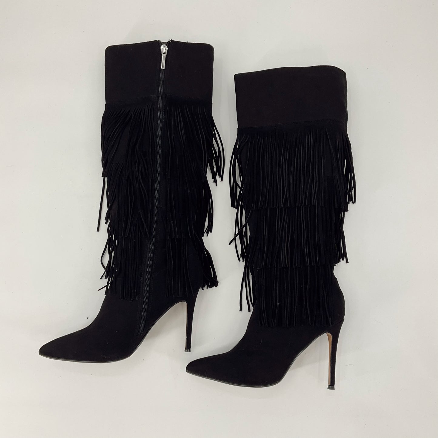 Express Shoe Size 6.5 Black Fringe Pre-Owned Ladies Boots