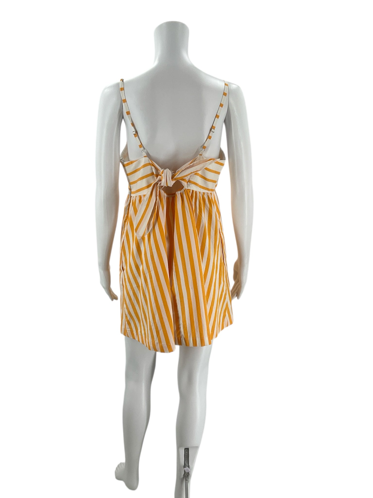 Back view of J Crew White/Orange Stripe Dress Size 12 featuring bow tie detail and adjustable straps, perfect for sunny days.