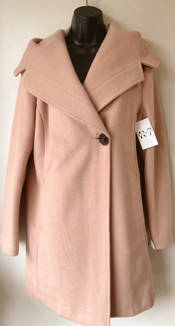 Sam Edelman Pink Solid Coat – Size 10 with wide collar and single-button closure, new with tags at Margaret's Fine Consignments.