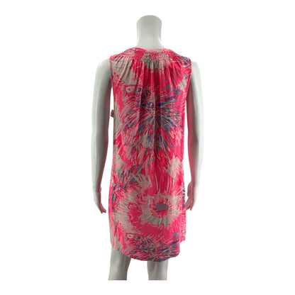 Lilly Pulitzer Marlowe Dress M Pink Blue Floral Henley Sleeveless T-Shirt Dress