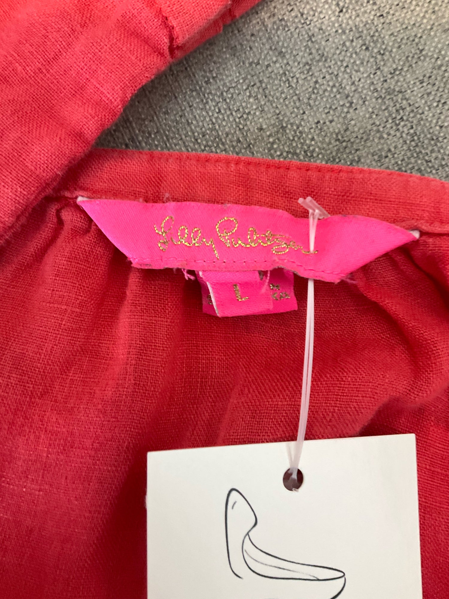 Lilly Pulitzer Katrina Linen Top Coral Crochet Lace Bishop Sleeve Blouse Size Large