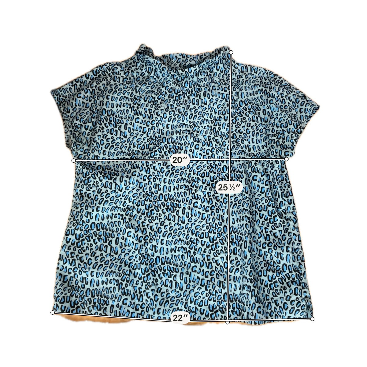 Sara Campbell Blue Leopard Print Ruffle Neck Top | Size XL