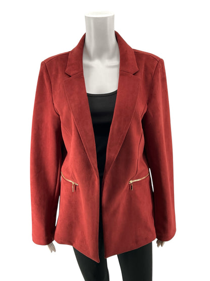 Nanette Lepore Maroon Open Front Zip Pocket Blazer Jacket Size Large