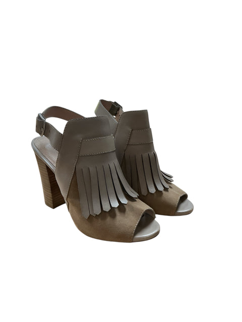 Pour la Victoire Clay Suede Fringe Peep Toe Wedge Sandals | Size 8