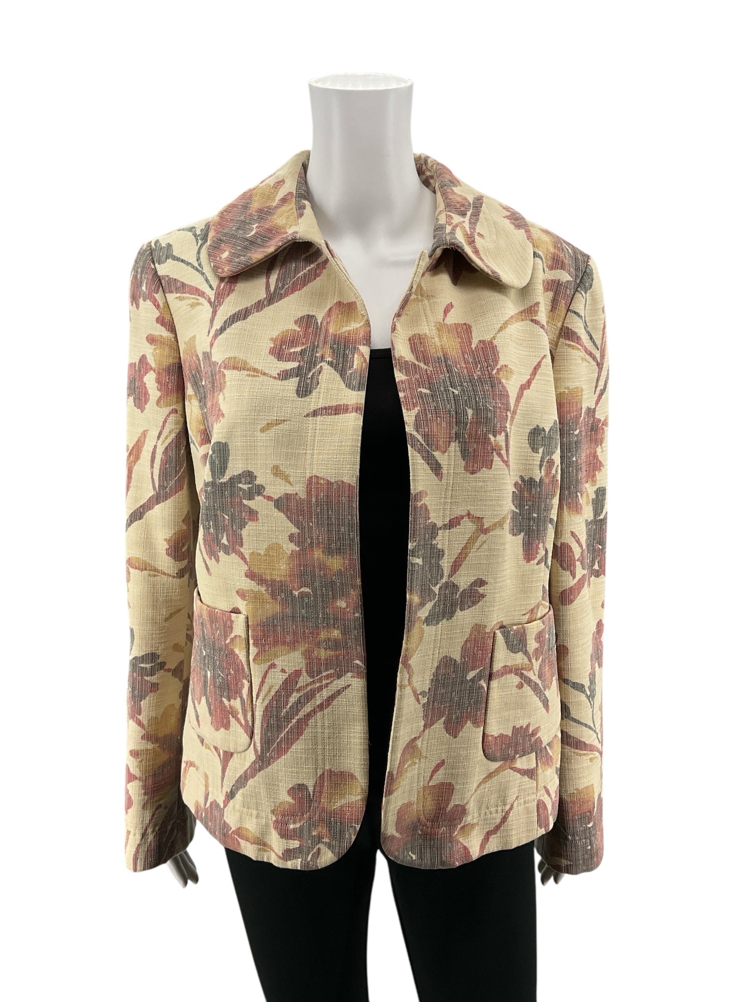Ellen Tracy Floral Print Art to Wear Open Front Jacket Size 18