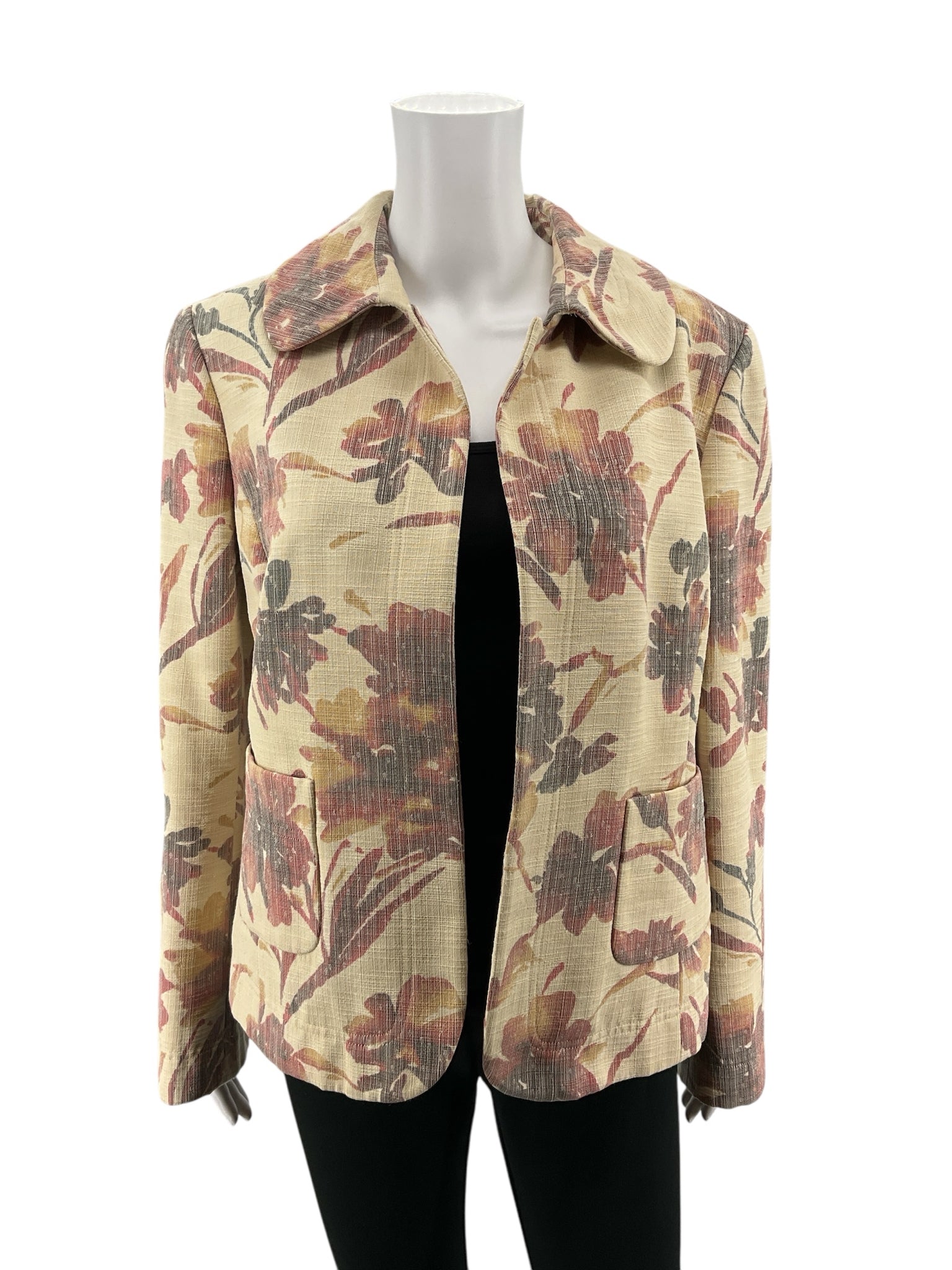Ellen Tracy Floral Print Art to Wear Open Front Jacket Size 18