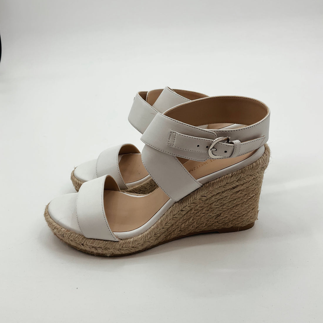 Stuart Weitzman Beige Leather Crisscross Espadrille Wedge Sandals Size 6.5